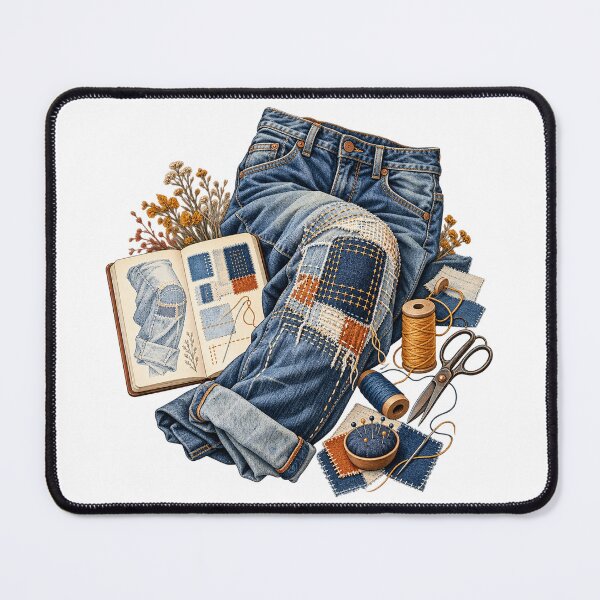 Item preview, Denim Knee Patch Stitch Map – Visible Mending Illustration designed and sold by Xnuery.