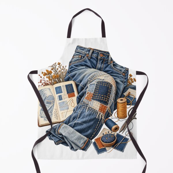 Item preview, Denim Knee Patch Stitch Map – Visible Mending Illustration designed and sold by Xnuery.