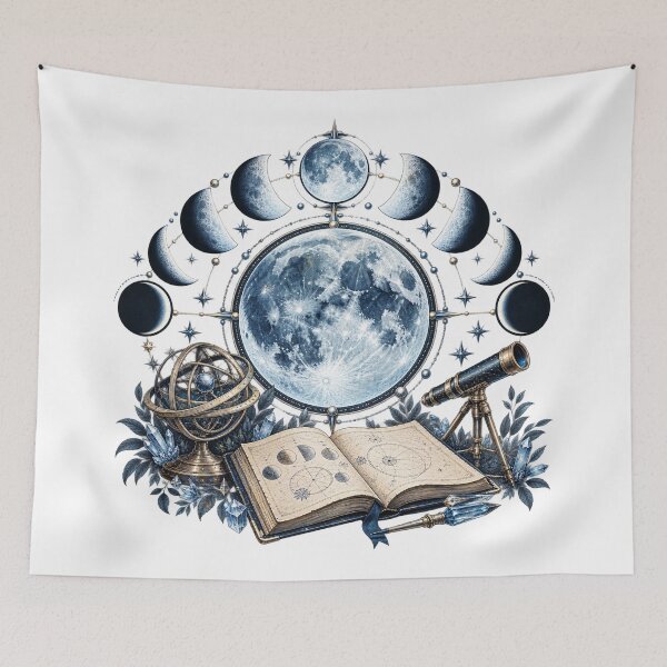 Item preview, Icy Blue Moon Phase Atlas – Astronomy Illustration designed and sold by Xnuery.