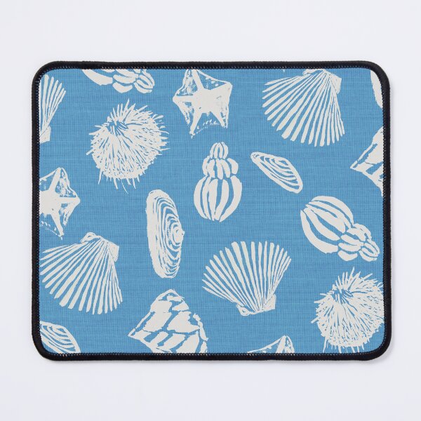 Item preview, Ocean blue  seashells blockprint designed and sold by Anne Londez Studio.