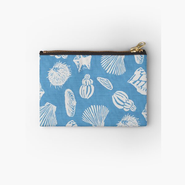 Item preview, Ocean blue  seashells blockprint designed and sold by Anne Londez Studio.