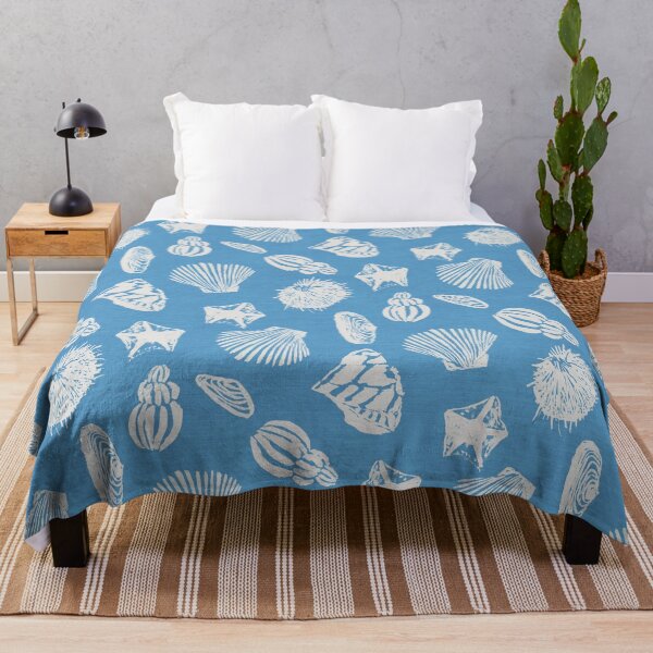 Item preview, Ocean blue seashells blockprint designed and sold by Anne Londez Studio.