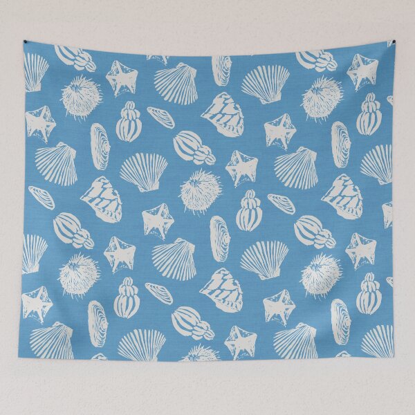 Item preview, Ocean blue  seashells blockprint designed and sold by Anne Londez Studio.