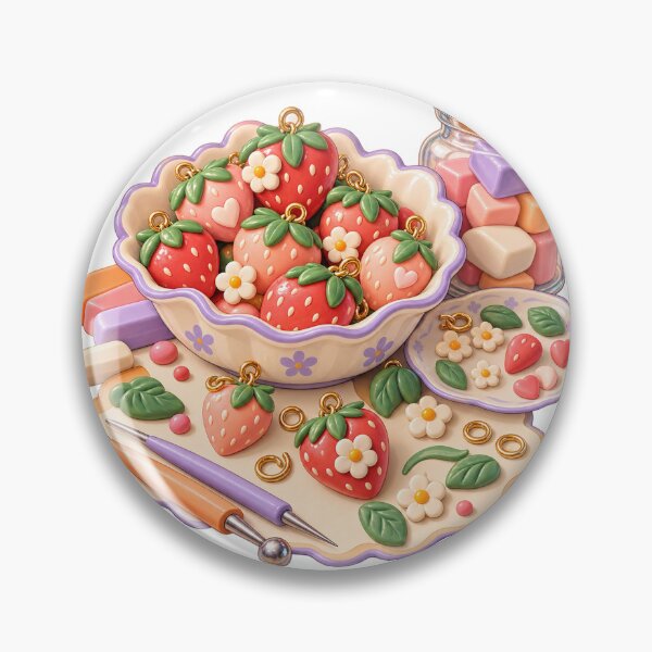 Item preview, Miniature Clay Strawberry Charms – Polymer Clay Charms Illustration designed and sold by Xnuery.