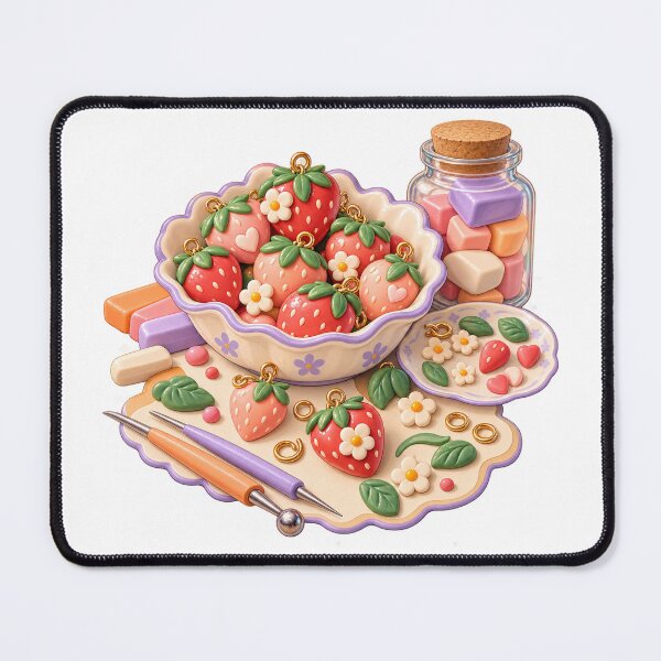 Item preview, Miniature Clay Strawberry Charms – Polymer Clay Charms Illustration designed and sold by Xnuery.
