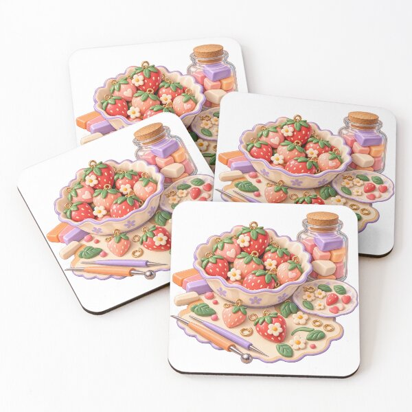 Item preview, Miniature Clay Strawberry Charms – Polymer Clay Charms Illustration designed and sold by Xnuery.