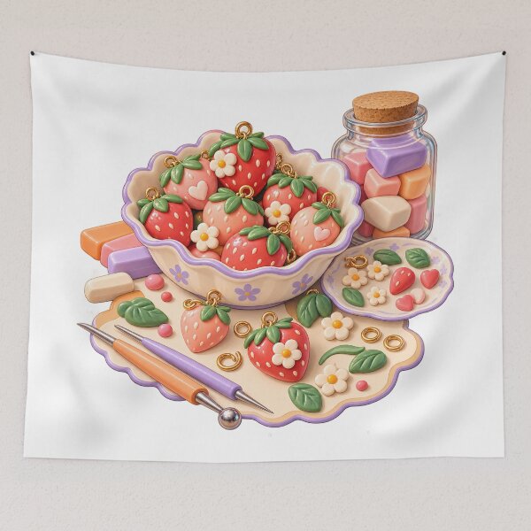 Item preview, Miniature Clay Strawberry Charms – Polymer Clay Charms Illustration designed and sold by Xnuery.
