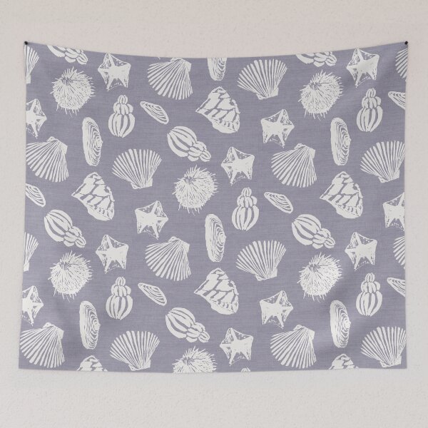 Item preview, French blue seashells blockprint designed and sold by Anne Londez Studio.