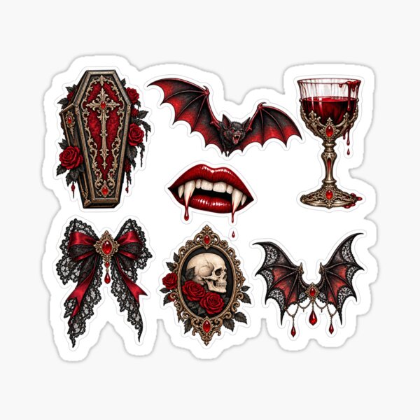 Item preview, Vintage Gothic Vampire and Bats Spooky Aesthetic Mini Sticker Sheet designed and sold by SlapHappyArt.