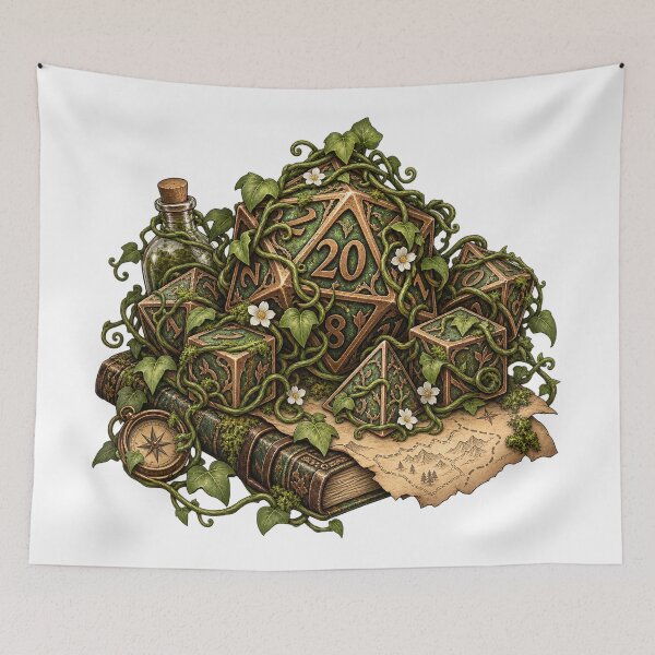 Item preview, Vine-Wrapped Polyhedral Dice – Tabletop Gaming Illustration designed and sold by Xnuery.
