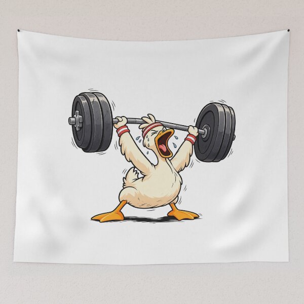 Item preview, No Pain No Quack Funny Weightlifting Duck Gym Cartoon designed and sold by MOTAS Graphics .