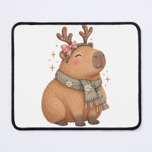 Item preview, Pastel Capybara with Reindeer Antlers and Pink Bow designed and sold by Watercolorsart.