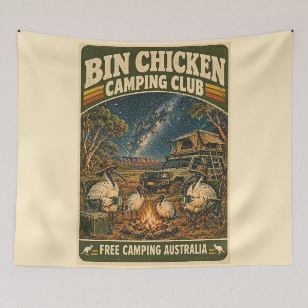 Item preview, Bin Chicken Camping Club Free Australia Retro designed and sold by Yellowriversss.