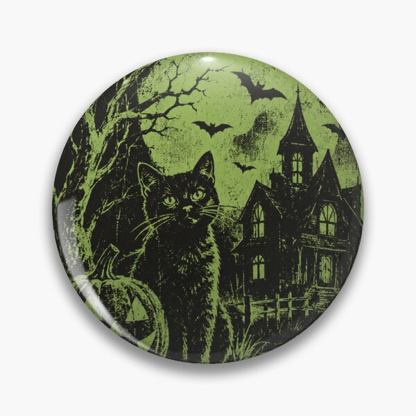 Item preview, Haunted House and Pumpkin – Eerie Green Vintage Halloween designed and sold by Blink Art Studio.