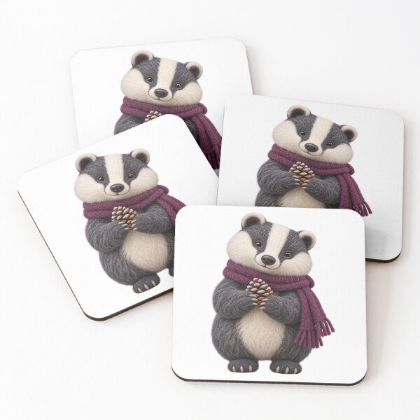 Item preview, Needle Felt Badger Plum Scarf Pinecone Winter Art designed and sold by TeNovaStudio.