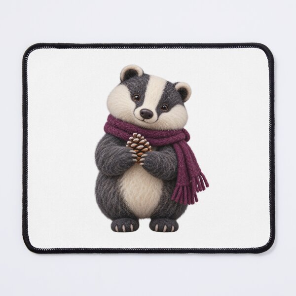 Item preview, Needle Felt Badger Plum Scarf Pinecone Winter Art designed and sold by TeNovaStudio.