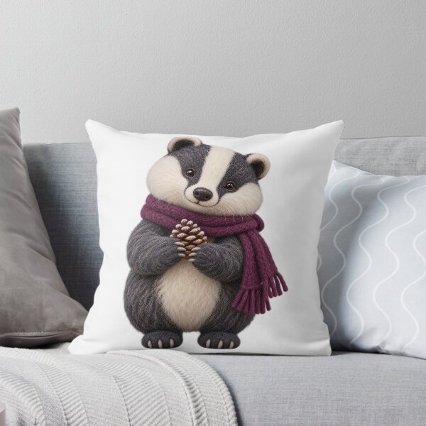 Item preview, Needle Felt Badger Plum Scarf Pinecone Winter Art designed and sold by TeNovaStudio.