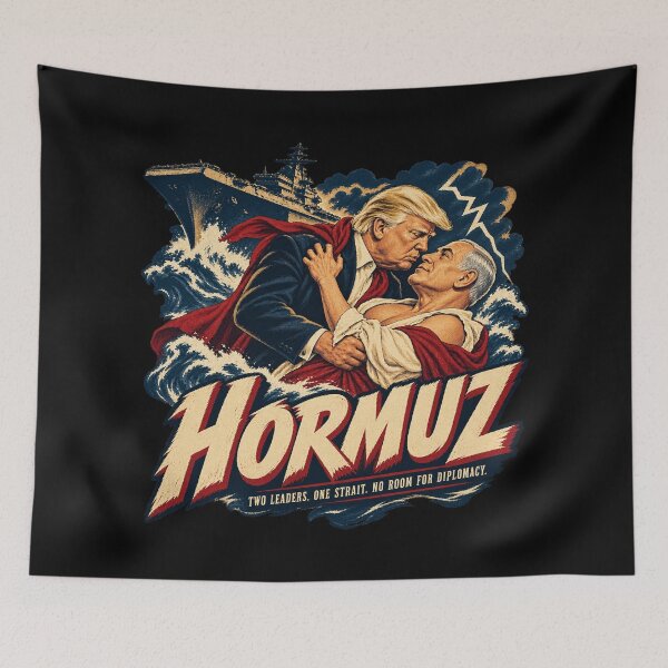 Item preview, Hormuz – Donald Trump Netanyahu Political Romance Satire designed and sold by Gabriela Mihai.