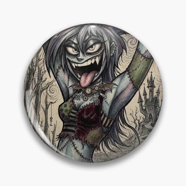 Artikelvorschau, Patchwork-Zombie-Mädchen, dunkle Halloween-Illustration entworfen und verkauft von Vintage Designs +.