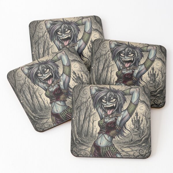 Item preview, Patchwork Zombie girl dark halloween illustration designed and sold by Vintage Designs +.