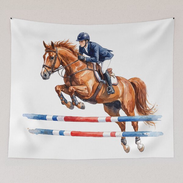 Item preview, Chestnut Show Jumping Horse Rider Watercolor designed and sold by Rutvain.