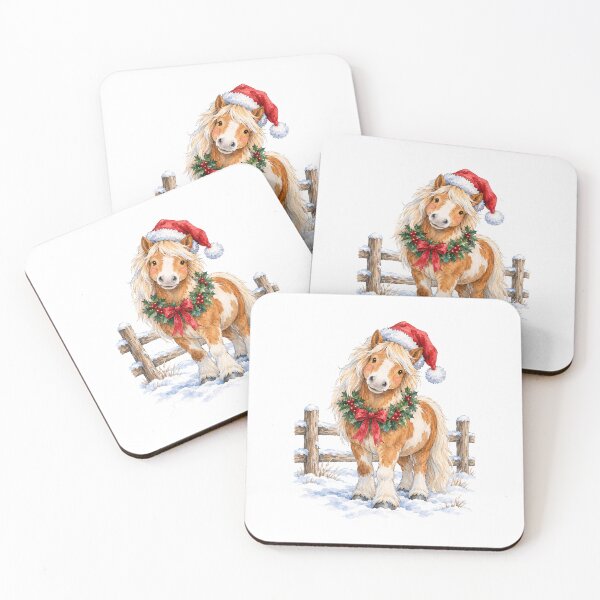 Item preview, Watercolor Pony with Holly Wreath in the Snow designed and sold by Watercolorsart.