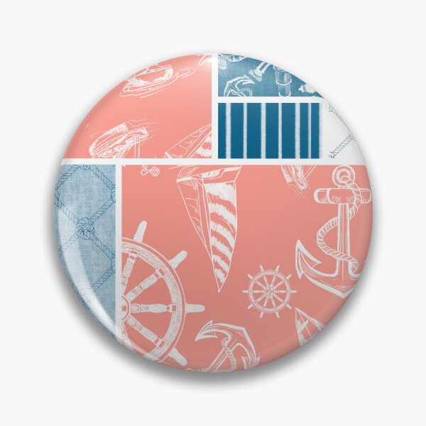Item preview,  Ocean Blue and Coral Quilt Design Nautical Charcoal Sketches Collection- Features Netting, Stripes, Nautical Items, and Lighthouse Designs designed and sold by PD-Coastal.