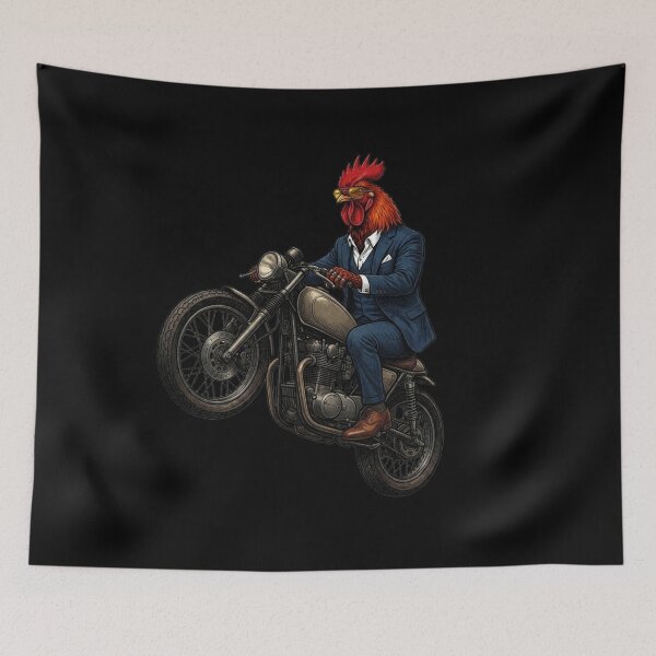 Item preview, Elegant Rooster on a Motorcycle in a Blue Suit | Cafe Racer T-Shirt designed and sold by Animal Cosmic Society.