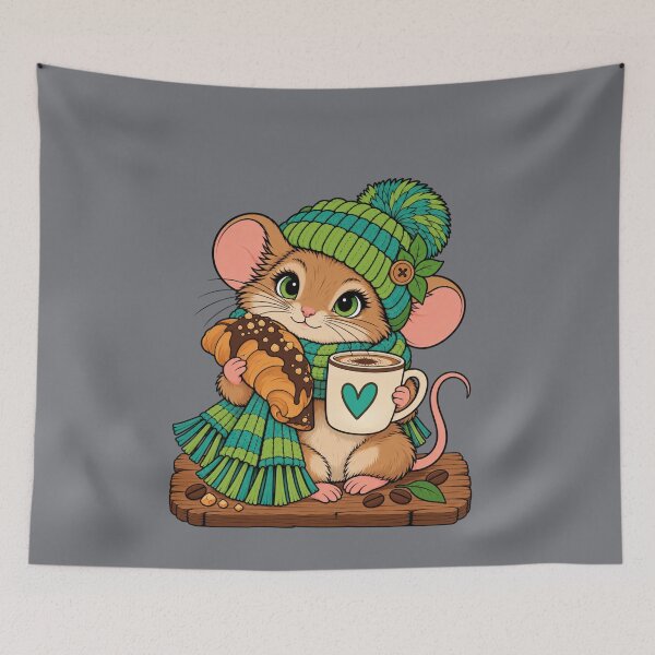 Item preview, Cozy Little Mouse – Coffee & Chocolate Croissant designed and sold by Aimetoi.