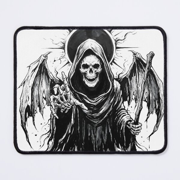 Item preview, Hooded Skeleton Holds a Long Handle Beneath a Spiked Halo designed and sold by MisteryDesigner.