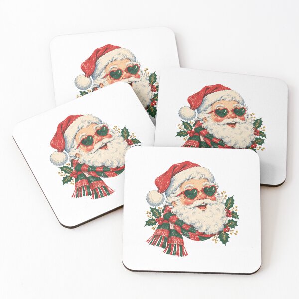 Item preview, Retro Santa Face in Heart Sunglasses and Striped Scarf designed and sold by Watercolorsart.