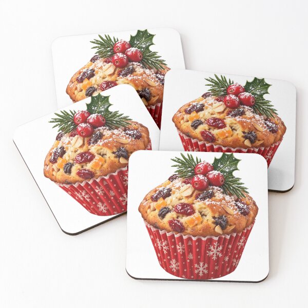 Item preview, Christmas Fruitcake Muffin with Dried Fruits, Almonds, Cranberries and Holly Decoration designed and sold by DoveArtDesigns.