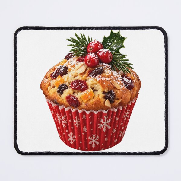 Item preview, Christmas Fruitcake Muffin with Dried Fruits, Almonds, Cranberries and Holly Decoration designed and sold by DoveArtDesigns.