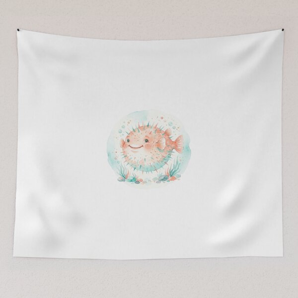 Item preview, Cute Pufferfish - Watercolor Ocean Animal Art designed and sold by The Red Lime.