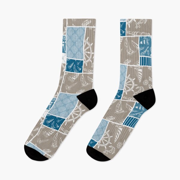 Item preview, Ocean Blue and Driftwood Quilt Design Nautical Charcoal Sketches Collection- Features Netting, Stripes, Nautical Items, and Lighthouse Designs designed and sold by PD-Coastal.
