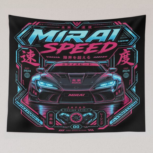 Item preview, Mirai Speed Cyberpunk Car Art | Retrofuturistic JDM Toyota Illustration designed and sold by JMAVILA ART.