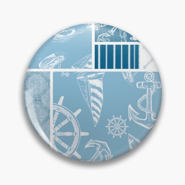 Item preview, Ocean Blue and Sky Blue Quilt Design Nautical Charcoal Sketches Collection- Features Netting, Stripes, Nautical Items, and Lighthouse Designs designed and sold by PD-Coastal.