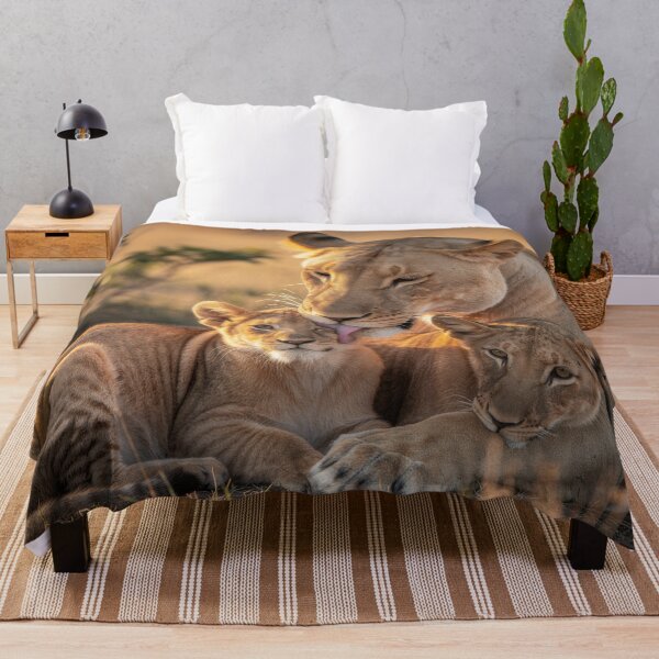 Item preview, Lioness Grooming Her Cubs at Sunset – Heartwarming African Wildlife Photography designed and sold by LazyOwlStore.