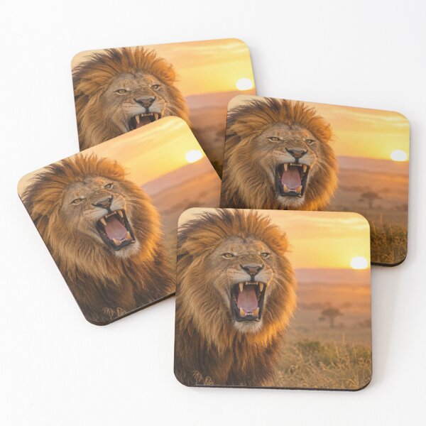 Item preview, Roaring African Lion at Golden Sunset – Majestic King of the Savanna Wildlife Art designed and sold by LazyOwlStore.