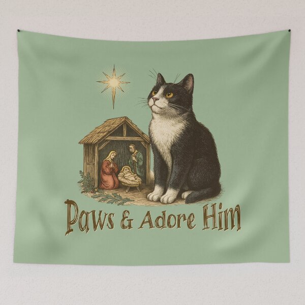 Item preview, Tuxedo Cat Christian Christmas Paws and Adore Him designed and sold by Sachie's Studio.