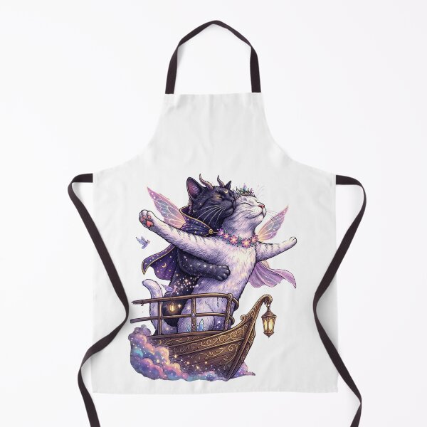 Item preview, Celestial Cats Yin Yang Magic Boat Fantasy Art Print designed and sold by Retro Whiskers.