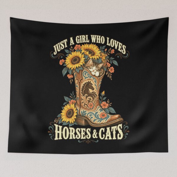 Item preview, Just A Girl Who Loves Horses & Cats Cowgirl Western Equestrian Cat Owner designed and sold by FolkGraphics.