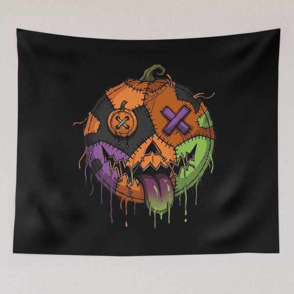 Item preview, Patchwork Scary Pumpkin Halloween Stitched Face Design designed and sold by Retro Whiskers.