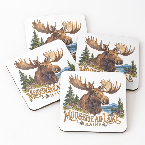 Item preview, Moosehead Lake Maine Vintage Moose Wildlife Art Rustic Mountain Lake Nature designed and sold by SezzyDesigns.