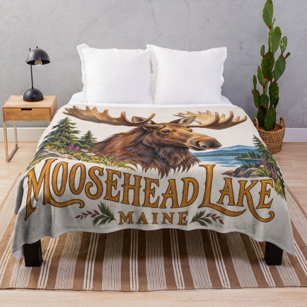 Item preview, Moosehead Lake Maine Vintage Moose Wildlife Art Rustic Mountain Lake Nature designed and sold by SezzyDesigns.