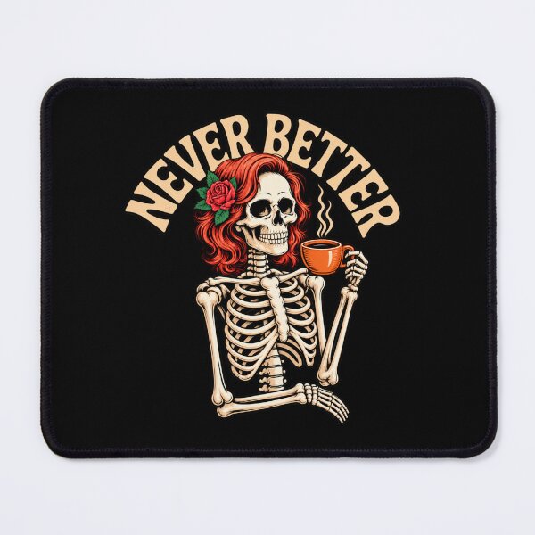 Item preview, Never Better Messy Bun Skeleton Halloween Redhead Coffee Girl designed and sold by GibasVisuals.