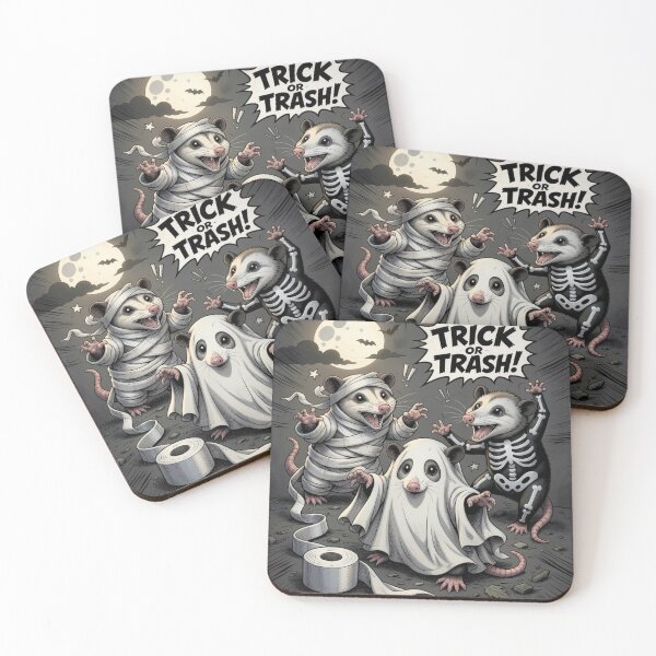 Item preview, Spooky Halloween Opossum Trio (Skeleton, Mummy, Ghost) Trick or trash  designed and sold by Oddlycuteart .