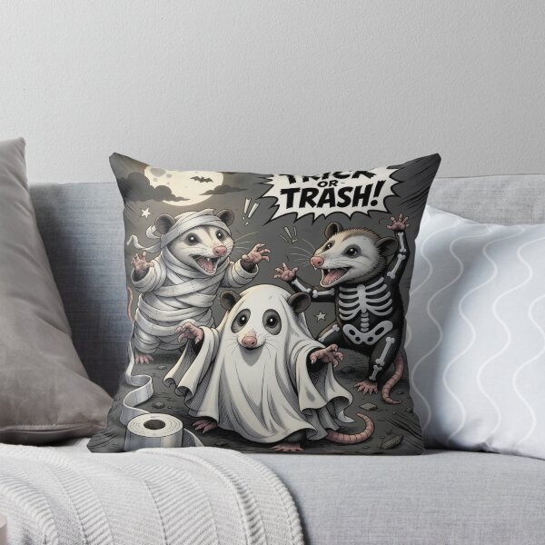 Item preview, Spooky Halloween Opossum Trio (Skeleton, Mummy, Ghost) Trick or trash  designed and sold by Oddlycuteart .
