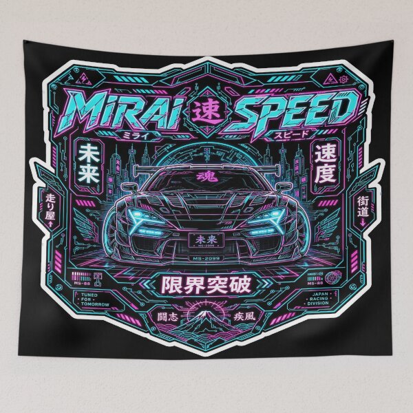 Item preview, Mirai Speed Cyberpunk Car Art | Retrofuturistic JDM Toyota Illustration designed and sold by JMAVILA ART.