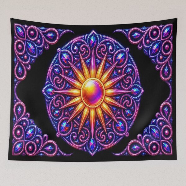 Item preview, Neon Cyber Baroque Sun - Psychedelic Prismatic Celestial Mandala designed and sold by Breezes-of-Ida.